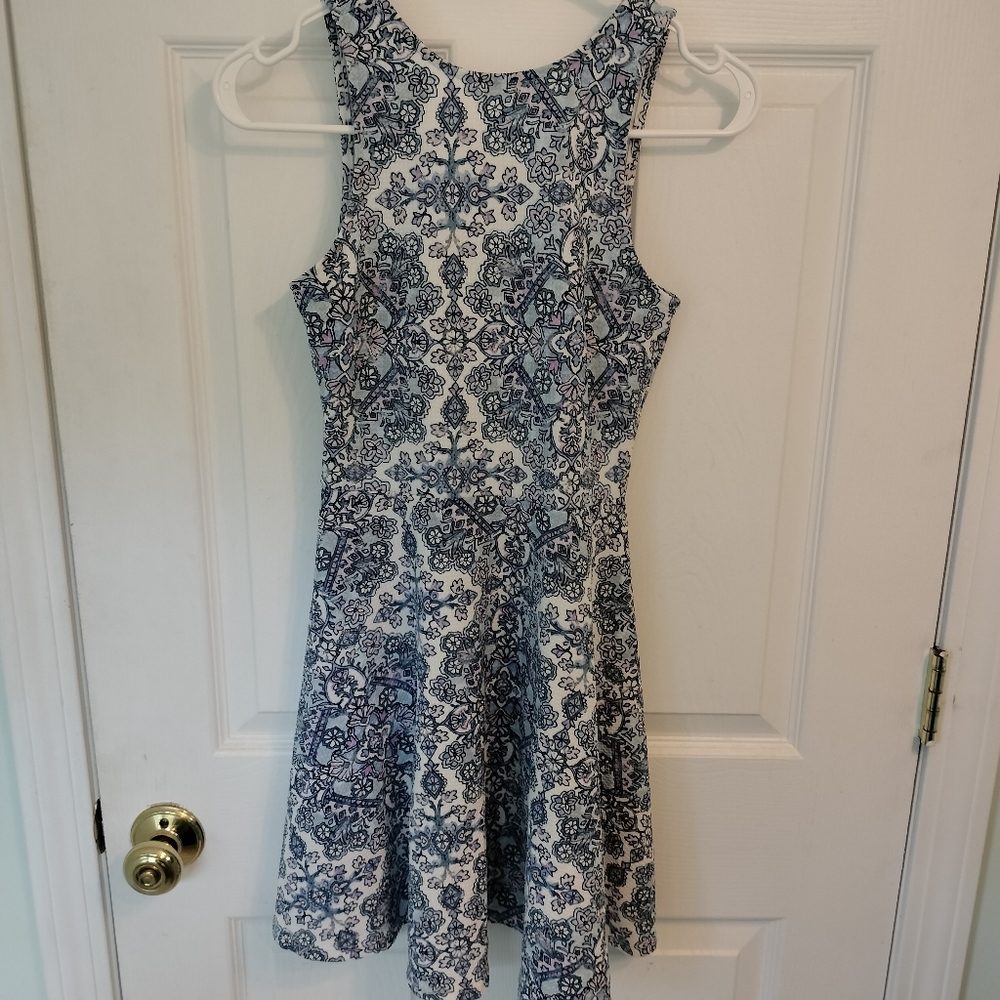 Blue, White and Purple Floral Pattered Dress